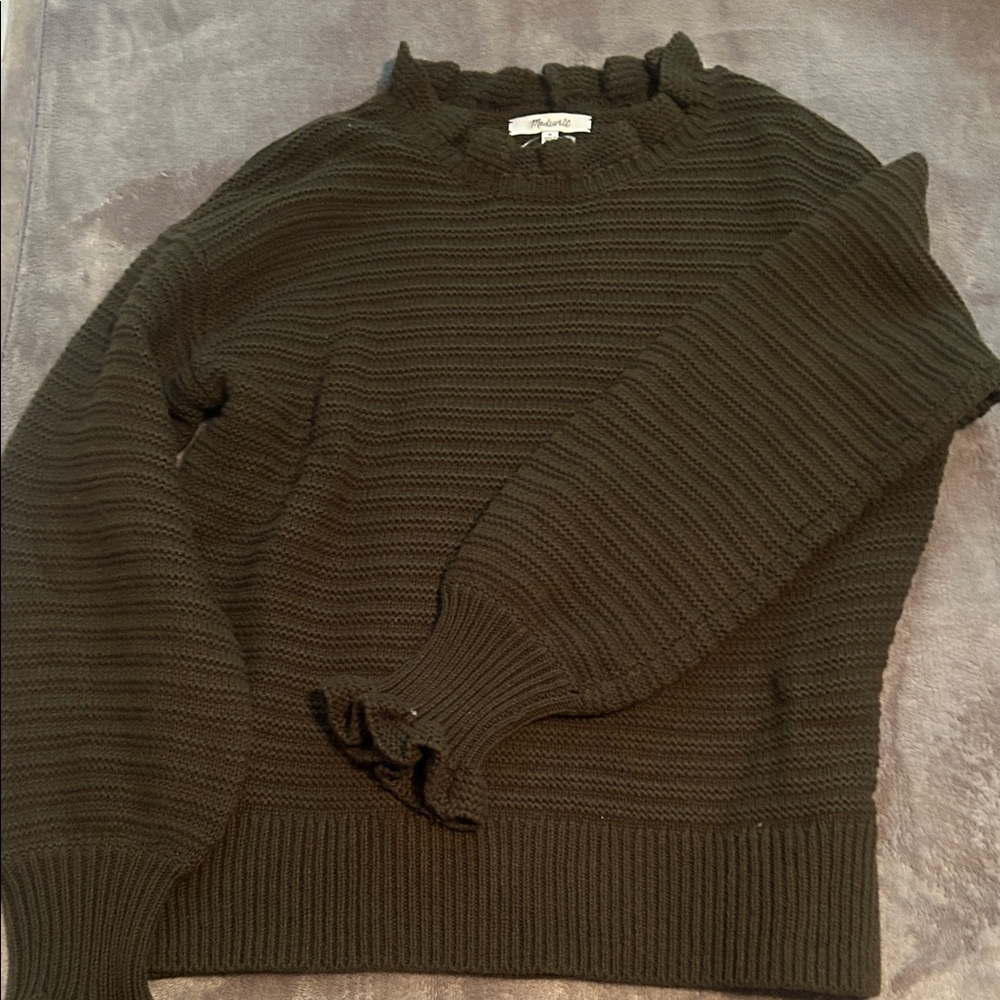 Madewell Dark Olive Ruffled Sweater